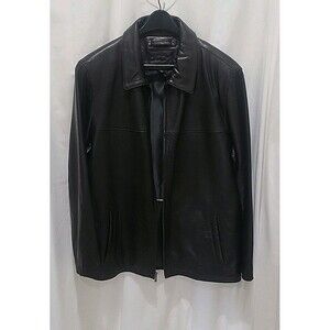 EUC Mens XL Lambskin Leather Jacket Black Zip Front Collared Lined Coat EUC